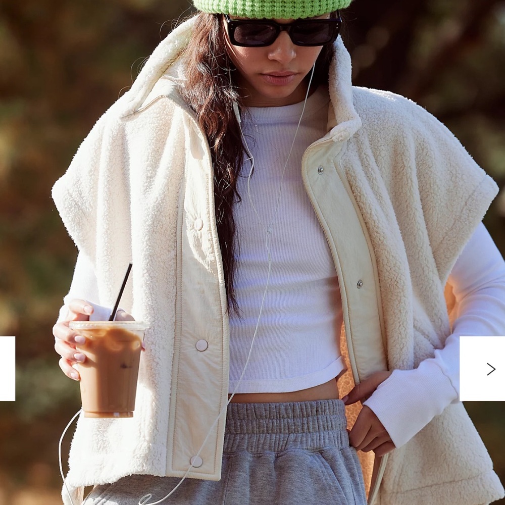 Free People Cream Sherpa Vest